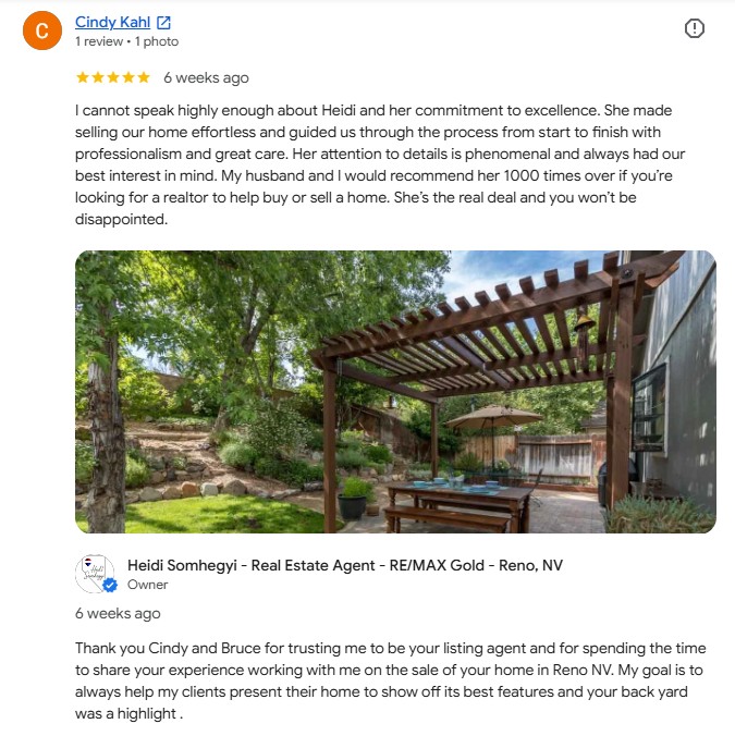 heidi somhegyi remax gold 5 star google review reno nv realtor