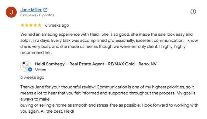 heidi somhegyi remax gold 5 star google review reno nv realtor