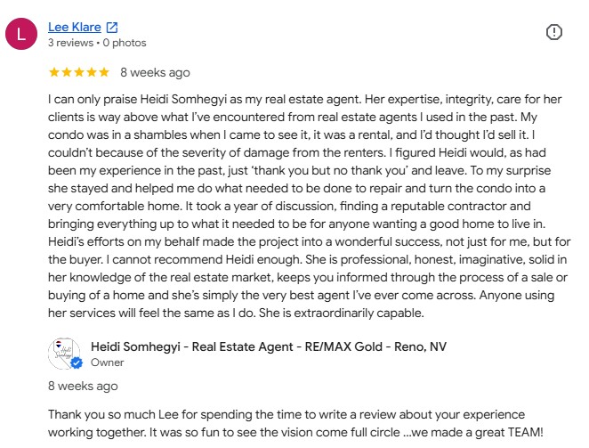 heidi somhegyi remax gold 5 star google review reno realtor