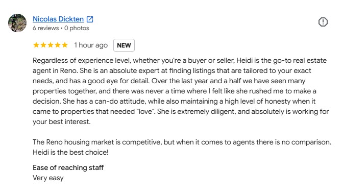 heidi somhegyi remax gold 5 star google review nicolas dickten reno nv real estate