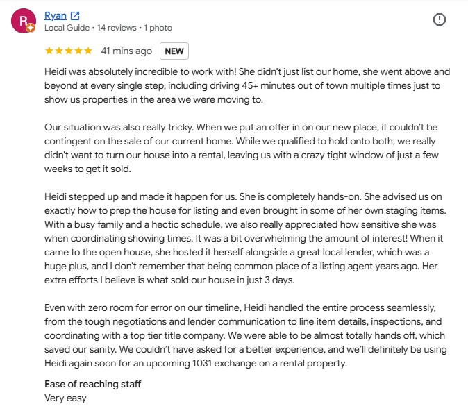 heidi somhegyi | re/max gold real estate agent | 5 star google review from ryan